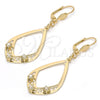 Arete Colgante 89.003 Oro Laminado, Diseño de Gota, con Blanca Cristal, Pulido, Tono Dorado
