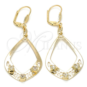 Arete Colgante 89.003 Oro Laminado, Diseño de Gota, con Blanca Cristal, Pulido, Tono Dorado