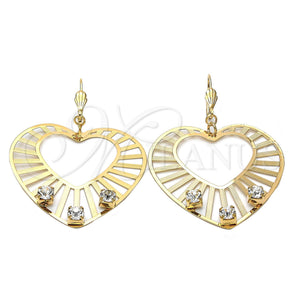 Arete Colgante 69.008 Oro Laminado, Diseño de Corazón y Sol, con Blanca Zirconia Cubica, Diamantado, Tono Dorado