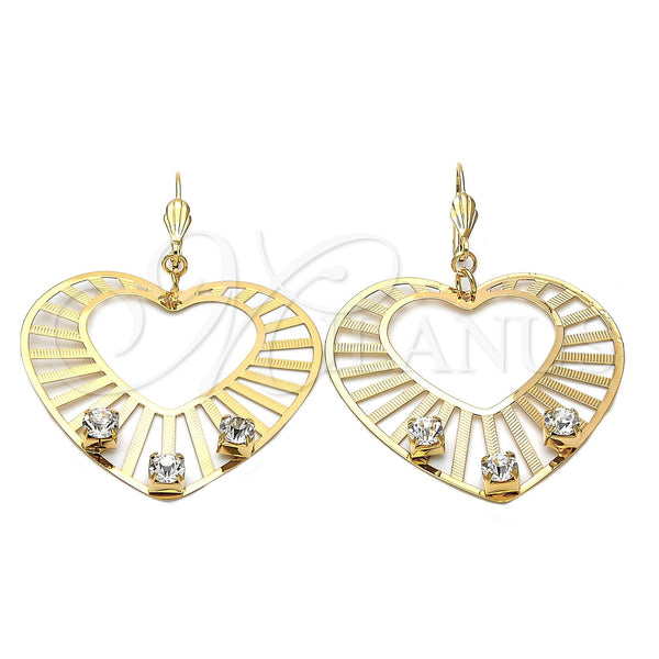 Arete Colgante 69.008 Oro Laminado, Diseño de Corazón y Sol, con Blanca Zirconia Cubica, Diamantado, Tono Dorado