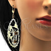 Arete Colgante 64.003 Oro Laminado, Diseño de Flor y Mariposa, con Blanca Cristal, Pulido, Tono Dorado