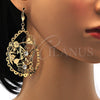 Arete Colgante 64.003 Oro Laminado, Diseño de Flor y Mariposa, con Blanca Cristal, Pulido, Tono Dorado