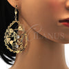 Arete Colgante 64.003 Oro Laminado, Diseño de Flor y Mariposa, con Blanca Cristal, Pulido, Tono Dorado