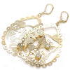 Arete Colgante 64.003 Oro Laminado, Diseño de Flor y Mariposa, con Blanca Cristal, Pulido, Tono Dorado