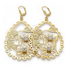 Arete Colgante 64.003 Oro Laminado, Diseño de Flor y Mariposa, con Blanca Cristal, Pulido, Tono Dorado