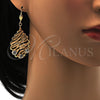 Arete Colgante 73.011 Oro Laminado, Diseño de Oja, con Blanca Cristal, Mate, Tono Dorado