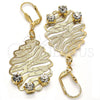 Arete Colgante 73.011 Oro Laminado, Diseño de Oja, con Blanca Cristal, Mate, Tono Dorado