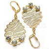 Arete Colgante 73.011 Oro Laminado, Diseño de Oja, con Blanca Cristal, Mate, Tono Dorado