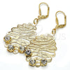 Arete Colgante 73.011 Oro Laminado, Diseño de Oja, con Blanca Cristal, Mate, Tono Dorado