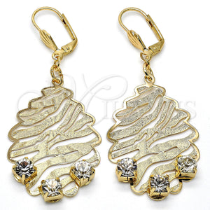 Arete Colgante 73.011 Oro Laminado, Diseño de Oja, con Blanca Cristal, Mate, Tono Dorado