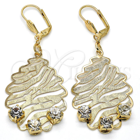 Arete Colgante 73.011 Oro Laminado, Diseño de Oja, con Blanca Cristal, Mate, Tono Dorado
