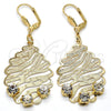 Arete Colgante 73.011 Oro Laminado, Diseño de Oja, con Blanca Cristal, Mate, Tono Dorado