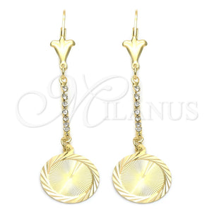 Arete Largo 02.63.1285 Oro Laminado, con Blanca Zirconia Cubica, Pulido, Tono Dorado