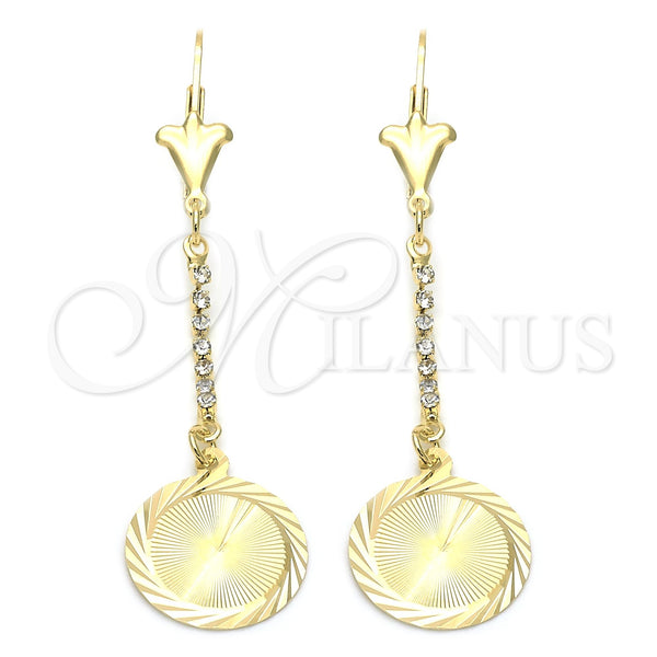 Arete Largo 02.63.1285 Oro Laminado, con Blanca Zirconia Cubica, Pulido, Tono Dorado