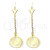 Arete Largo 02.63.1285 Oro Laminado, con Blanca Zirconia Cubica, Pulido, Tono Dorado