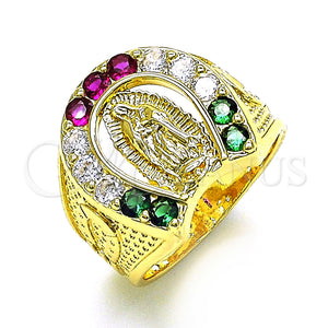 Anillo de Hombre 5.178.005.09 Oro Laminado, Diseño de Guadalupe, con Multicolor Zirconia Cubica, Pulido, Tono Dorado (Size 9)