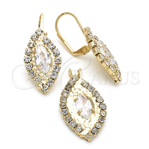 Juego de Arete y Dije de Adulto 5.057.006 Oro Laminado, con Blanca Zirconia Cubica, Pulido, Tono Dorado