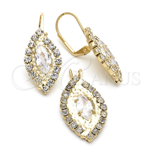 Juego de Arete y Dije de Adulto 5.057.006 Oro Laminado, con Blanca Zirconia Cubica, Pulido, Tono Dorado