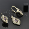 Juego de Arete y Dije de Adulto 5.057.007 Oro Laminado, con Blanca Zirconia Cubica, Pulido, Tono Dorado