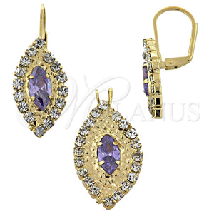 Juego de Arete y Dije de Adulto 5.057.007 Oro Laminado, con Blanca Zirconia Cubica, Pulido, Tono Dorado