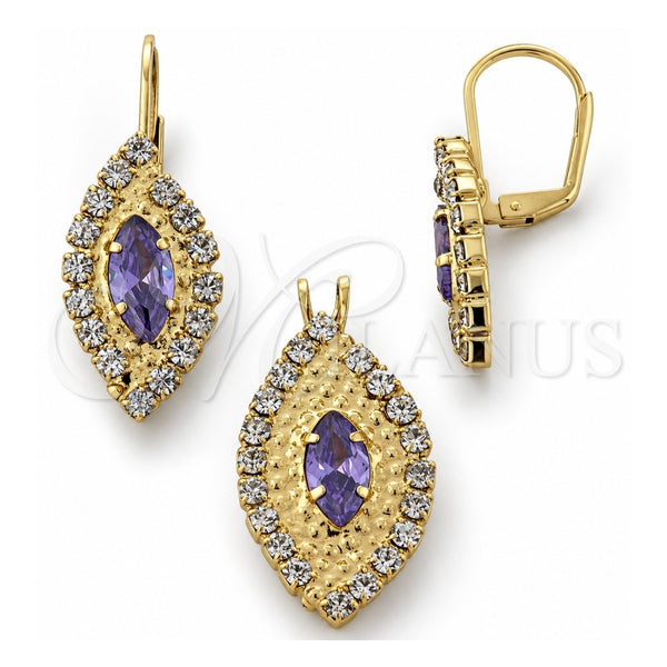 Juego de Arete y Dije de Adulto 5.057.007 Oro Laminado, con Blanca Zirconia Cubica, Pulido, Tono Dorado