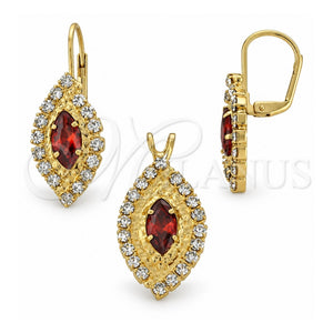 Juego de Arete y Dije de Adulto 5.057.008 Oro Laminado, con Blanca Zirconia Cubica, Pulido, Tono Dorado