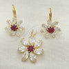 Juego de Arete y Dije de Adulto 5.056.004 Oro Laminado, Diseño de Flor, con Blanca Zirconia Cubica, Pulido, Tono Dorado