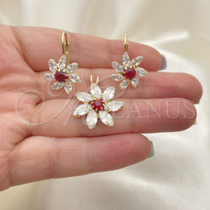 Juego de Arete y Dije de Adulto 5.056.004 Oro Laminado, Diseño de Flor, con Blanca Zirconia Cubica, Pulido, Tono Dorado