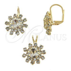 Juego de Arete y Dije de Adulto 5.057.002 Oro Laminado, Diseño de Flor, con Blanca Zirconia Cubica, Pulido, Tono Dorado