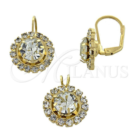 Juego de Arete y Dije de Adulto 5.057.010 Oro Laminado, con Blanca Zirconia Cubica, Pulido, Tono Dorado