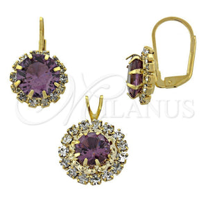 Juego de Arete y Dije de Adulto 5.057.011 Oro Laminado, con Blanca Zirconia Cubica, Pulido, Tono Dorado