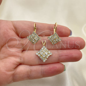 Juego de Arete y Dije de Adulto 5.056.006 Oro Laminado, con Blanca Zirconia Cubica, Pulido, Tono Dorado