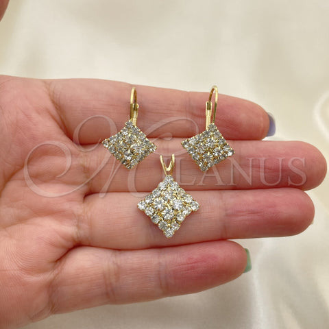Juego de Arete y Dije de Adulto 5.056.006 Oro Laminado, con Blanca Zirconia Cubica, Pulido, Tono Dorado