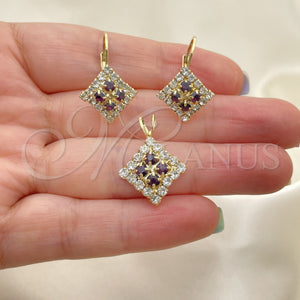 Juego de Arete y Dije de Adulto 5.056.007 Oro Laminado, con Blanca Zirconia Cubica, Pulido, Tono Dorado