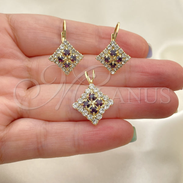 Juego de Arete y Dije de Adulto 5.056.007 Oro Laminado, con Blanca Zirconia Cubica, Pulido, Tono Dorado