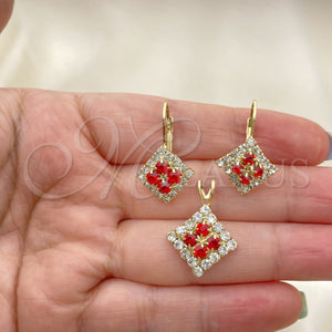 Juego de Arete y Dije de Adulto 5.056.008 Oro Laminado, con Blanca Zirconia Cubica, Pulido, Tono Dorado