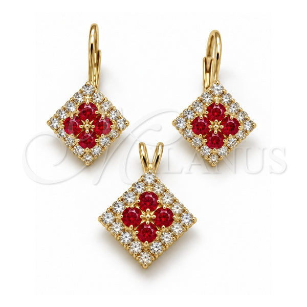 Juego de Arete y Dije de Adulto 5.056.008 Oro Laminado, con Blanca Zirconia Cubica, Pulido, Tono Dorado