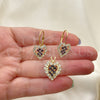 Juego de Arete y Dije de Adulto 5.056.011 Oro Laminado, Diseño de Corazón, con Blanca Zirconia Cubica, Pulido, Tono Dorado