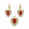 Juego de Arete y Dije de Adulto 5.056.012 Oro Laminado, Diseño de Corazón, con Blanca Zirconia Cubica, Pulido, Tono Dorado