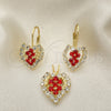 Juego de Arete y Dije de Adulto 5.056.012 Oro Laminado, Diseño de Corazón, con Blanca Zirconia Cubica, Pulido, Tono Dorado