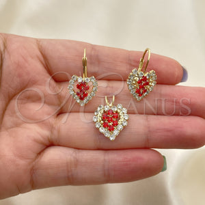 Juego de Arete y Dije de Adulto 5.056.012 Oro Laminado, Diseño de Corazón, con Blanca Zirconia Cubica, Pulido, Tono Dorado