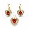 Juego de Arete y Dije de Adulto 5.056.012 Oro Laminado, Diseño de Corazón, con Blanca Zirconia Cubica, Pulido, Tono Dorado