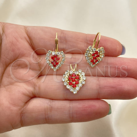 Juego de Arete y Dije de Adulto 5.056.012 Oro Laminado, Diseño de Corazón, con Blanca Zirconia Cubica, Pulido, Tono Dorado