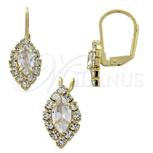 Juego de Arete y Dije de Adulto 5.058.014 Oro Laminado, con Blanca Zirconia Cubica, Pulido, Tono Dorado