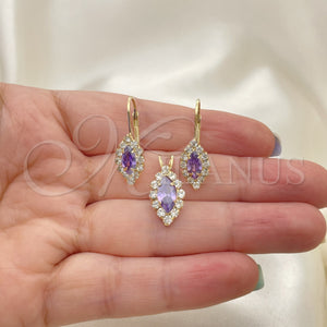 Juego de Arete y Dije de Adulto 5.058.015 Oro Laminado, con Blanca Zirconia Cubica, Pulido, Tono Dorado