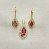 Juego de Arete y Dije de Adulto 5.058.016 Oro Laminado, con Granate and Blanca Zirconia Cubica, Pulido, Tono Dorado