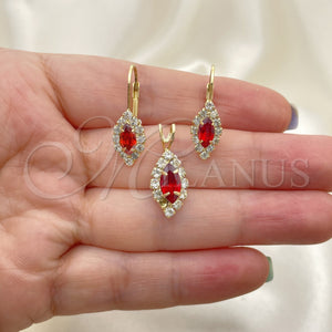 Juego de Arete y Dije de Adulto 5.058.016 Oro Laminado, con Granate and Blanca Zirconia Cubica, Pulido, Tono Dorado