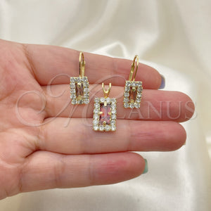 Juego de Arete y Dije de Adulto 5.057.015 Oro Laminado, con Blanca Zirconia Cubica, Pulido, Tono Dorado