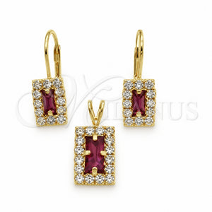 Juego de Arete y Dije de Adulto 5.057.015 Oro Laminado, con Blanca Zirconia Cubica, Pulido, Tono Dorado