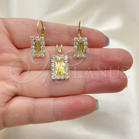 Juego de Arete y Dije de Adulto 5.057.014.1 Oro Laminado, con Champan and Blanca Zirconia Cubica, Pulido, Tono Dorado